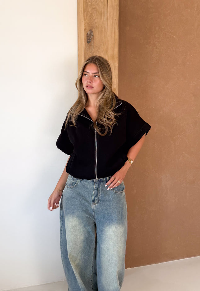 Zippervest Daisy zwart