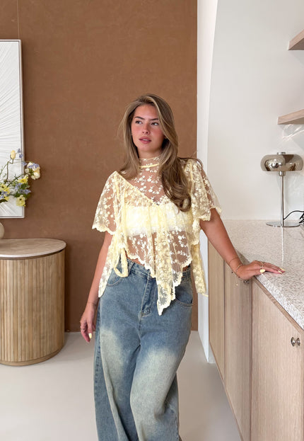 Famous Online Store Bella Lace Top geel