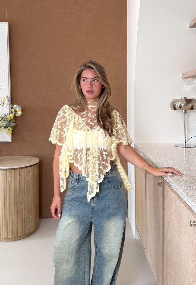 Famous Online Store Bella Lace Top geel