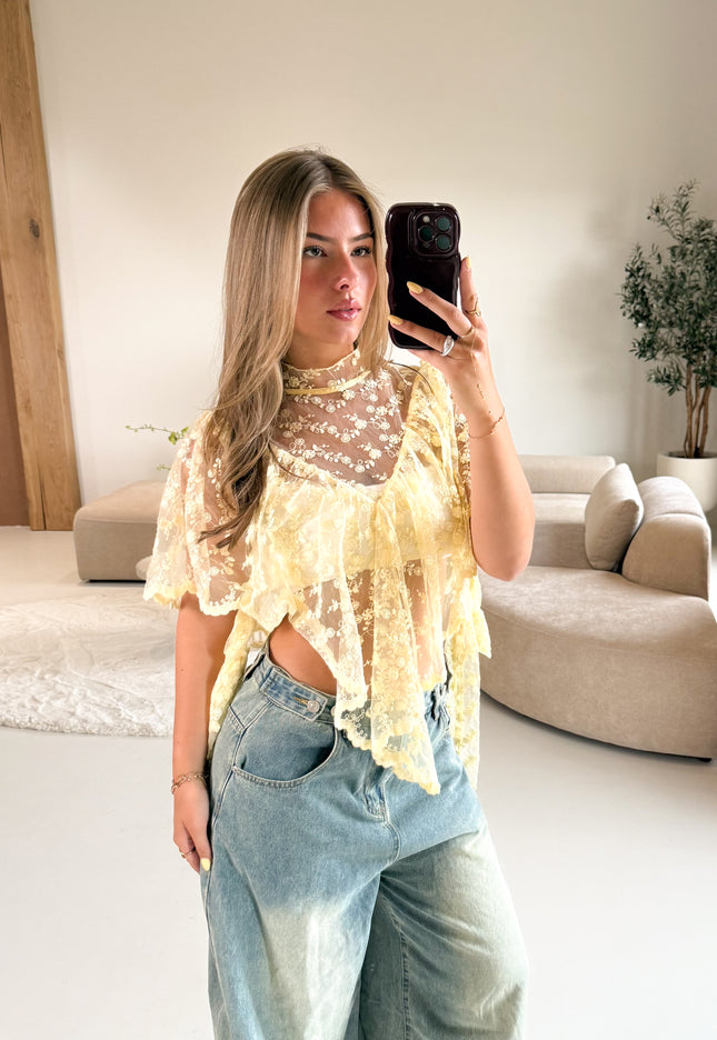Famous Online Store Bella Lace Top geel