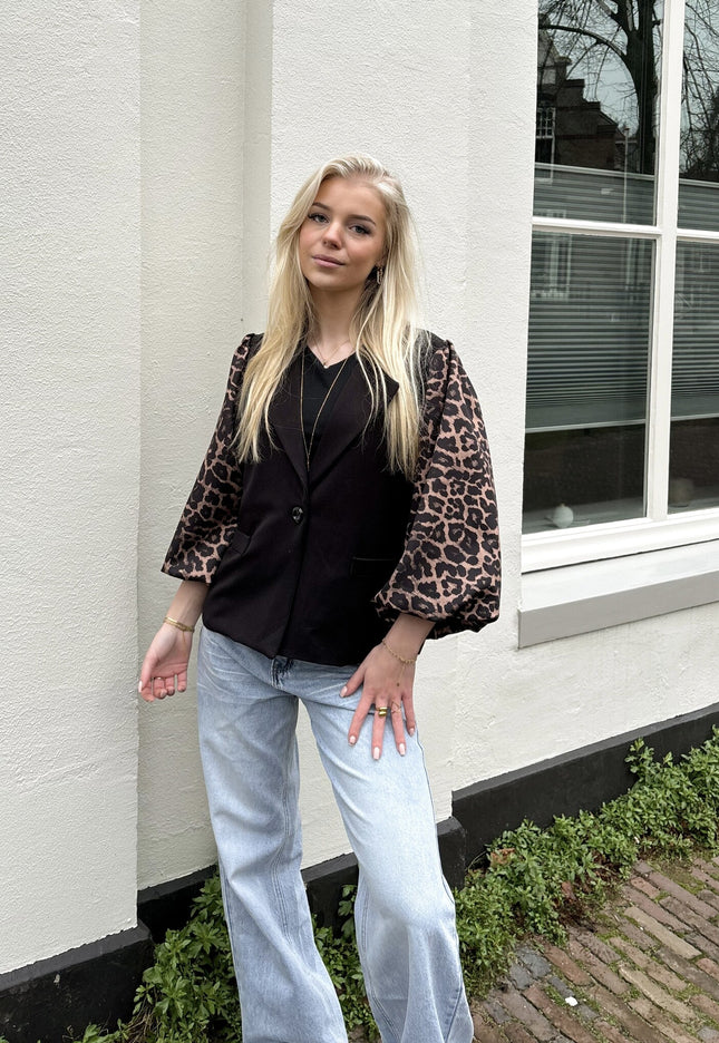 Famous Online Store Blazer Leopard sleeve