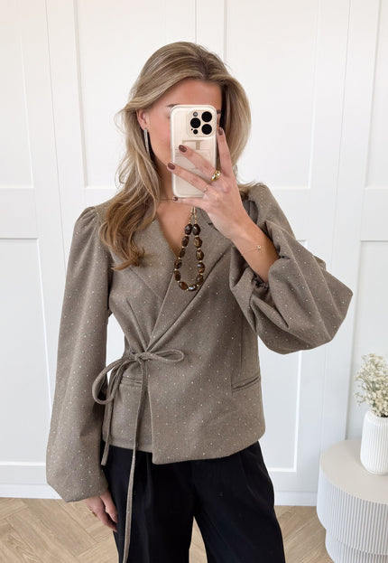 Famous Online Store Blazer met glitter steentjes beige