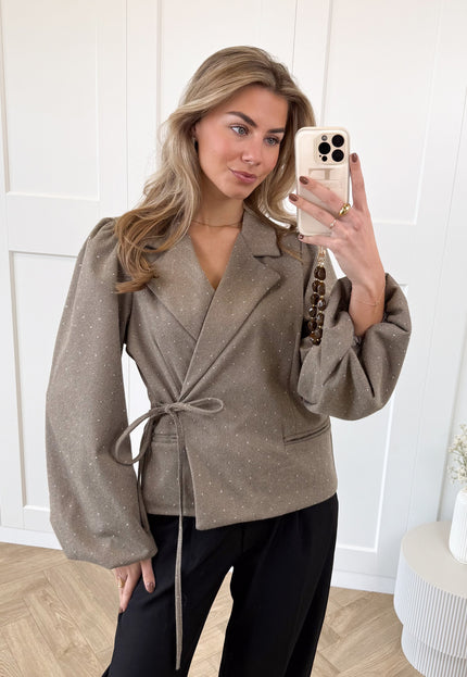 Famous Online Store Blazer met glitter steentjes beige