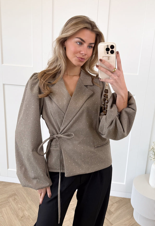 Famous Online Store Blazer met glitter steentjes beige