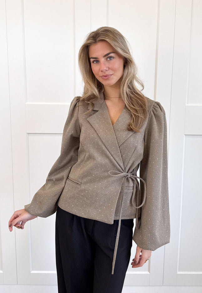 Famous Online Store Blazer met glitter steentjes beige