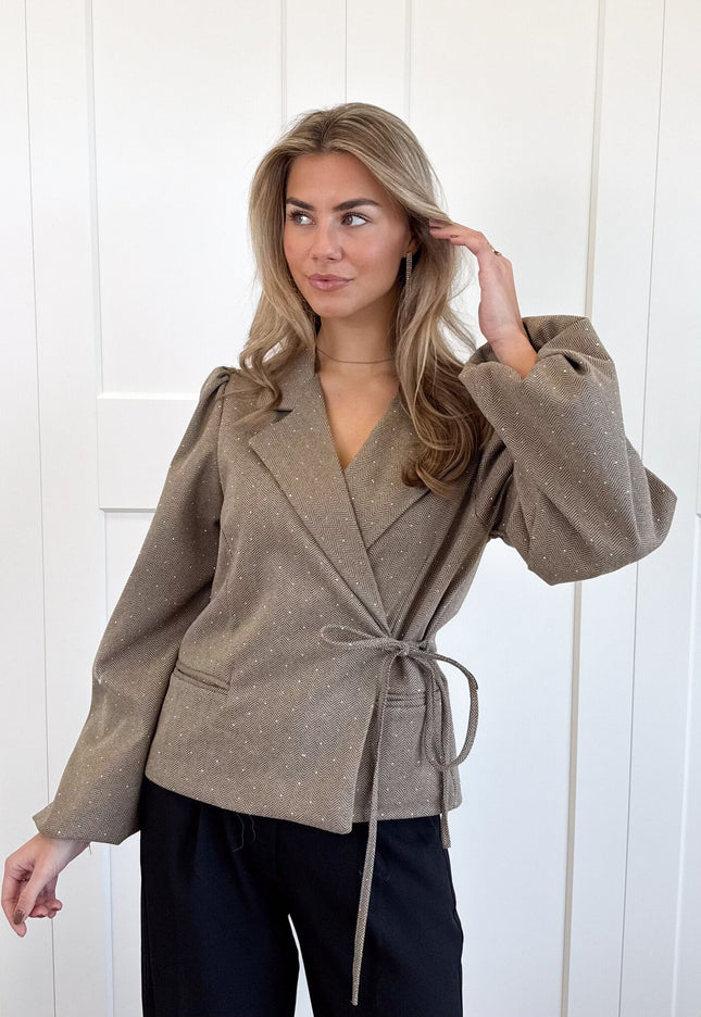 Famous Online Store Blazer met glitter steentjes beige