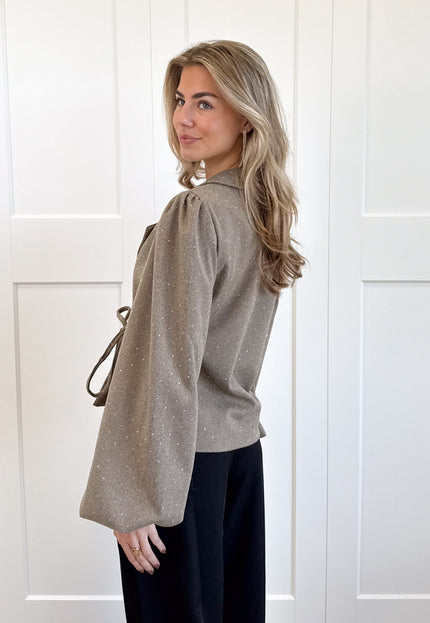 Famous Online Store Blazer met glitter steentjes beige