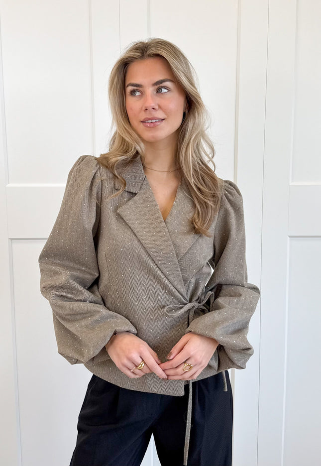 Famous Online Store Blazer met glitter steentjes beige