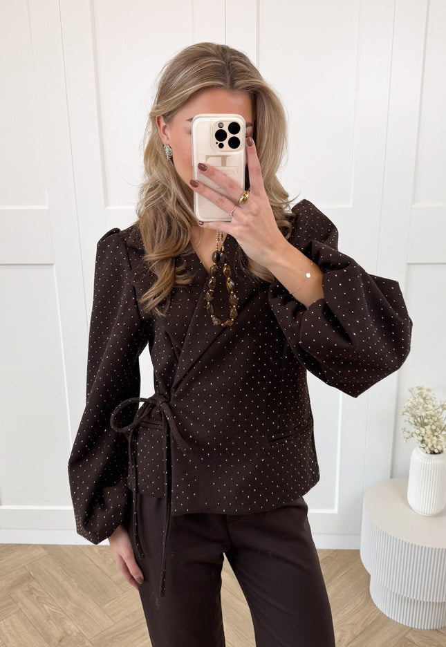 Famous Online Store Blazer met glitter steentjes bruin