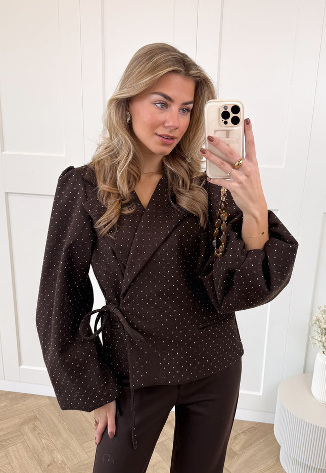 Famous Online Store Blazer met glitter steentjes bruin