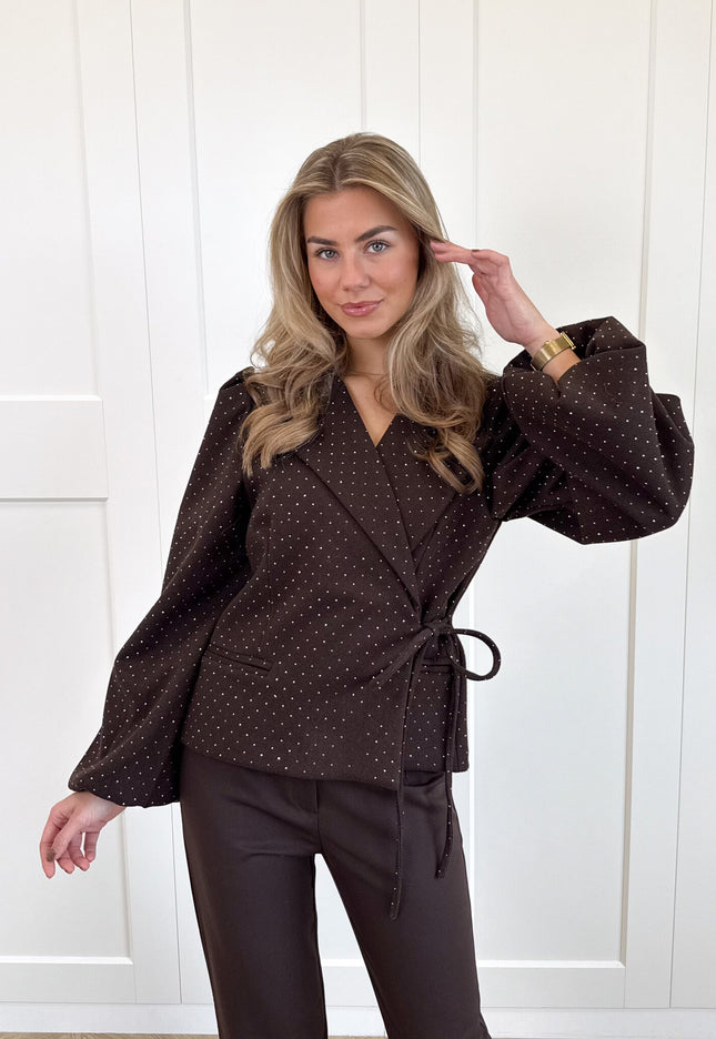 Famous Online Store Blazer met glitter steentjes bruin