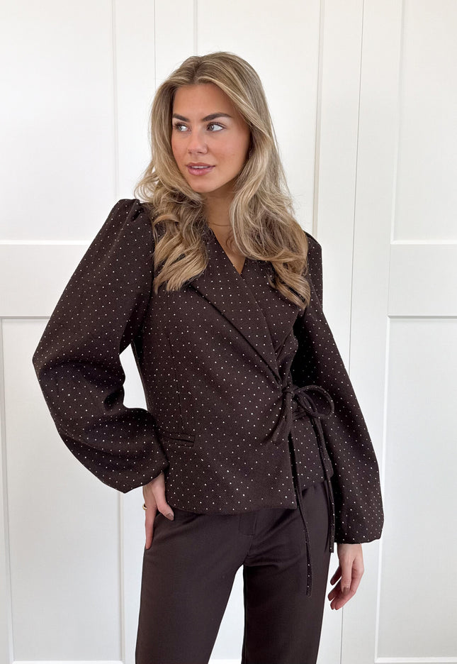 Famous Online Store Blazer met glitter steentjes bruin