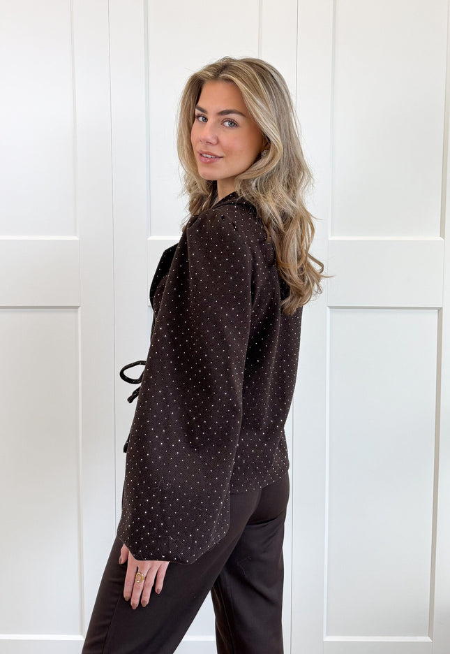 Famous Online Store Blazer met glitter steentjes bruin