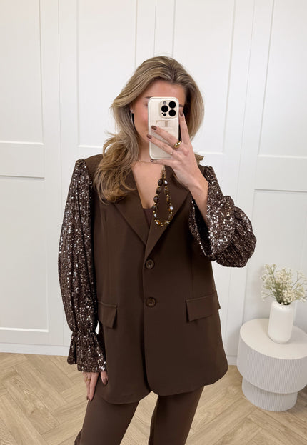 Famous Online Store Blazer met pailletten mouwen bruin