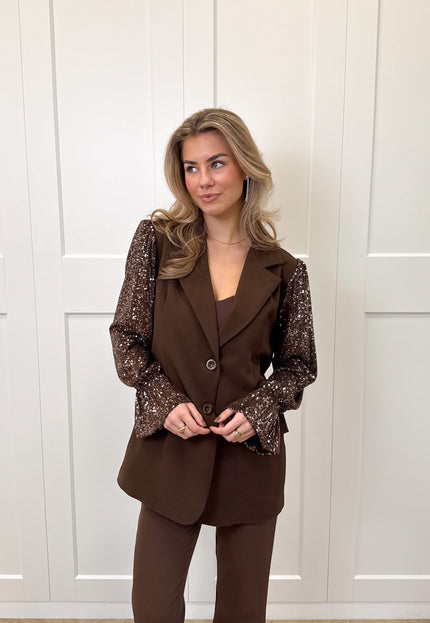 Famous Online Store Blazer met pailletten mouwen bruin