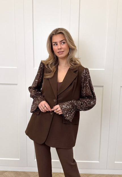 Famous Online Store Blazer met pailletten mouwen bruin