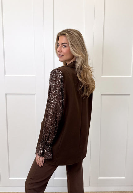 Famous Online Store Blazer met pailletten mouwen bruin