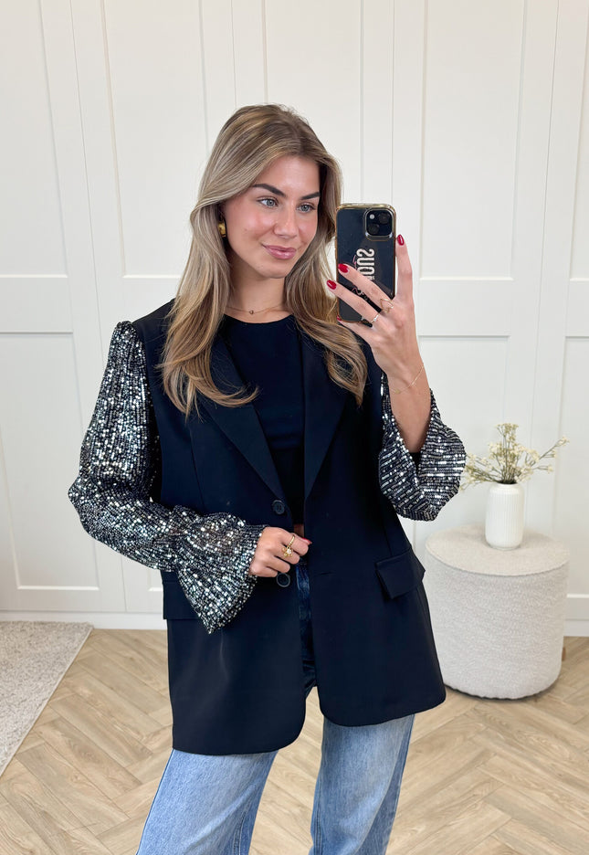 Famous Online Store Blazer met pailletten mouwen zilver
