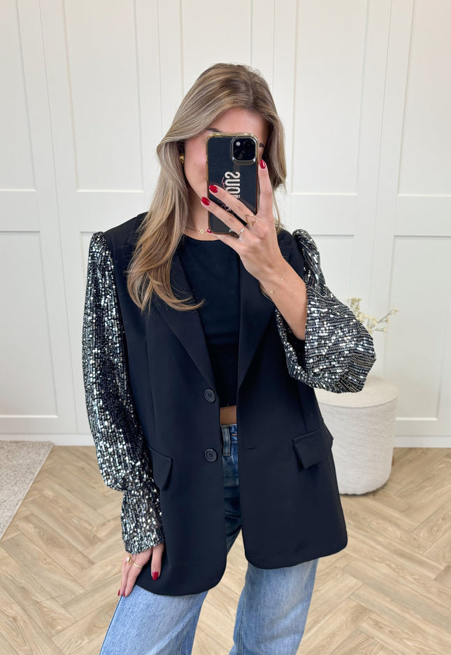 Famous Online Store Blazer met pailletten mouwen zilver