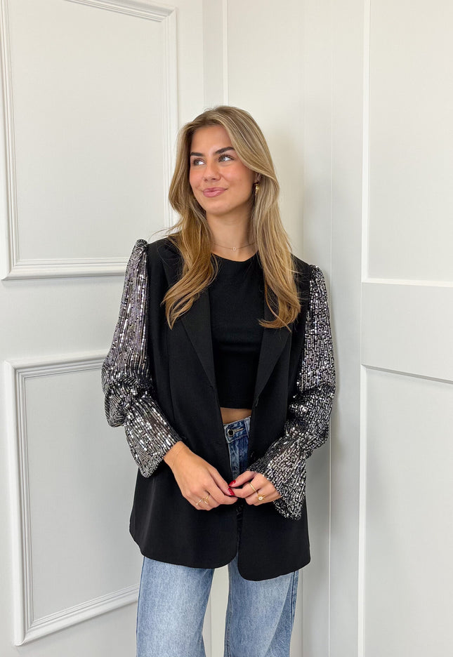 Famous Online Store Blazer met pailletten mouwen zilver