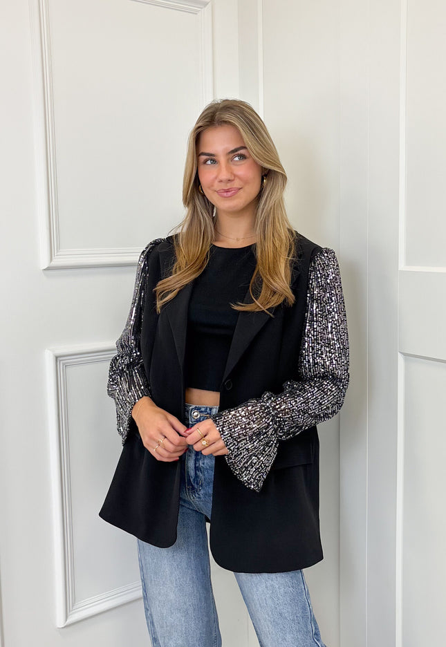 Famous Online Store Blazer met pailletten mouwen zilver