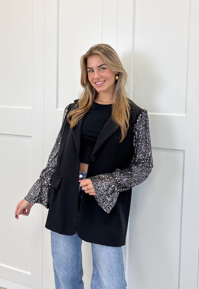 Famous Online Store Blazer met pailletten mouwen zilver