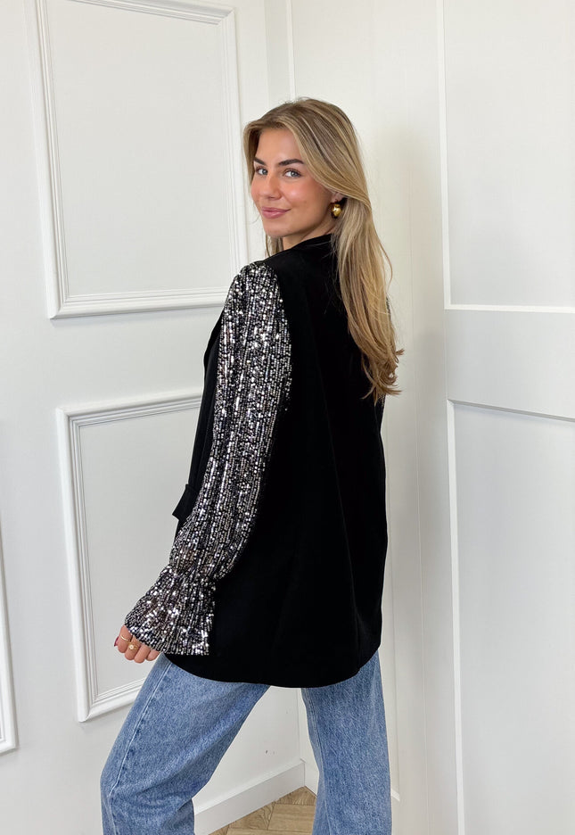 Famous Online Store Blazer met pailletten mouwen zilver