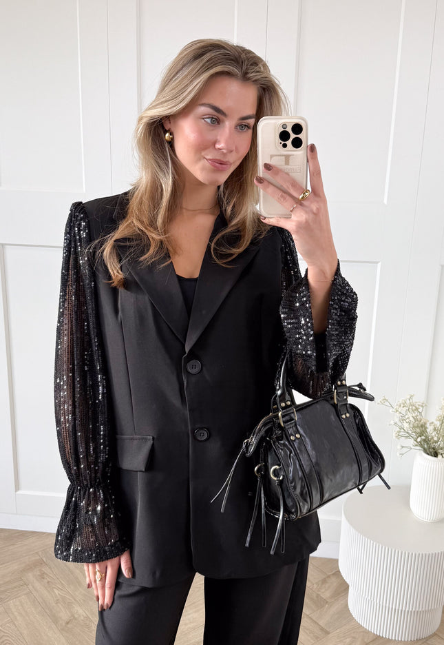 Famous Online Store Blazer met pailletten mouwen zwart
