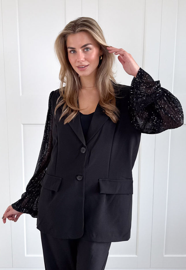 Famous Online Store Blazer met pailletten mouwen zwart
