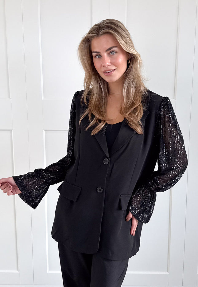 Famous Online Store Blazer met pailletten mouwen zwart