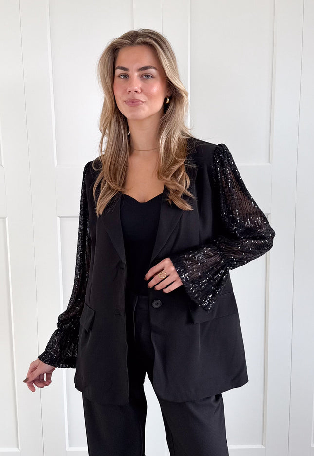 Famous Online Store Blazer met pailletten mouwen zwart