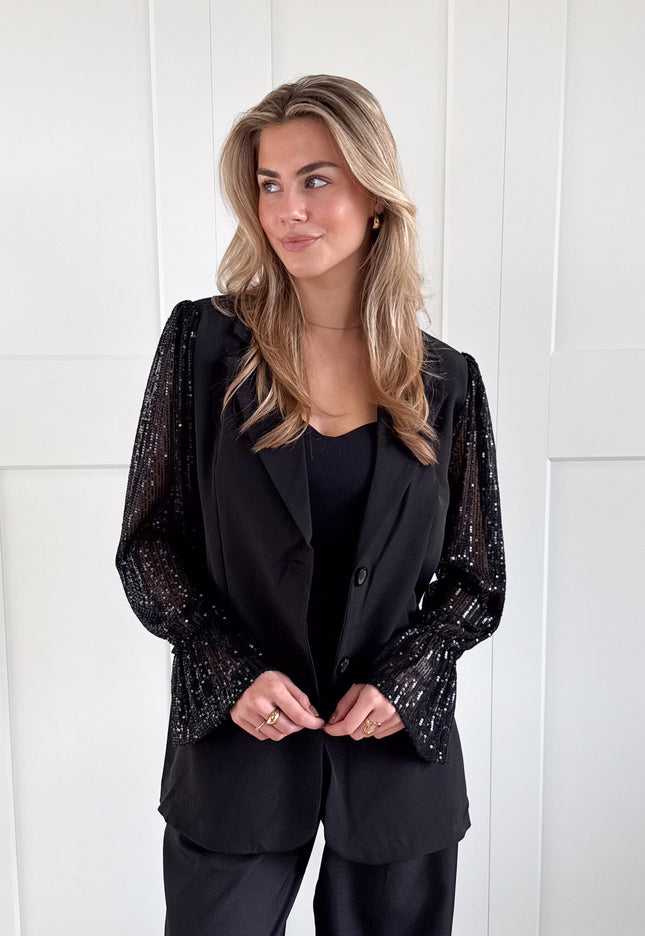 Famous Online Store Blazer met pailletten mouwen zwart