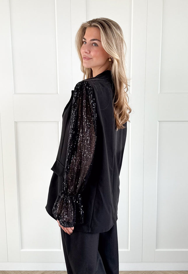 Famous Online Store Blazer met pailletten mouwen zwart