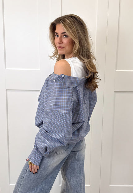 Famous Online Store Blouse Lilianne blauw geruit