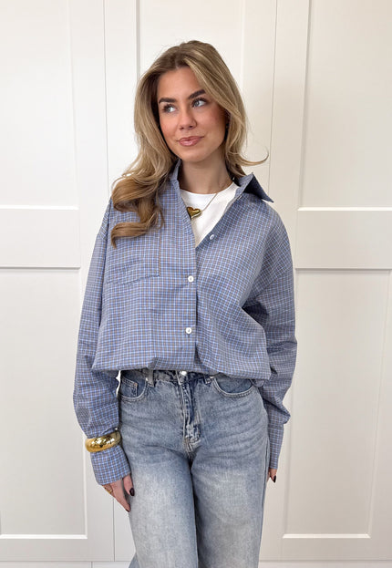 Famous Online Store Blouse Lilianne blauw geruit