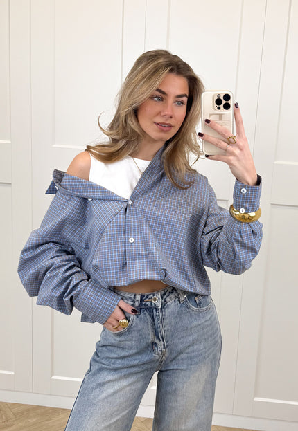 Famous Online Store Blouse Lilianne blauw geruit