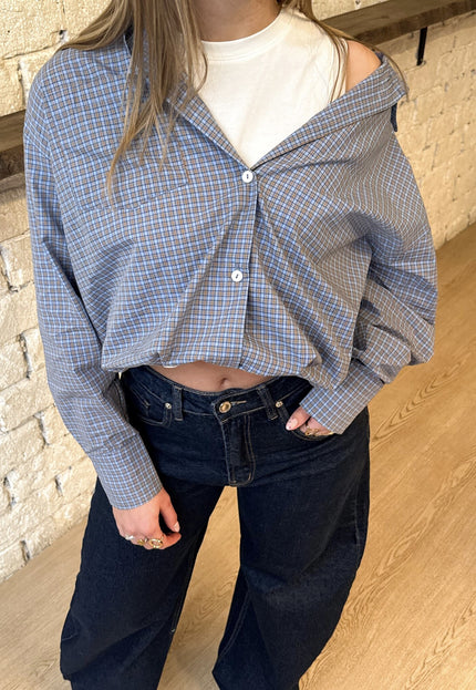 Famous Online Store Blouse Lilianne blauw geruit