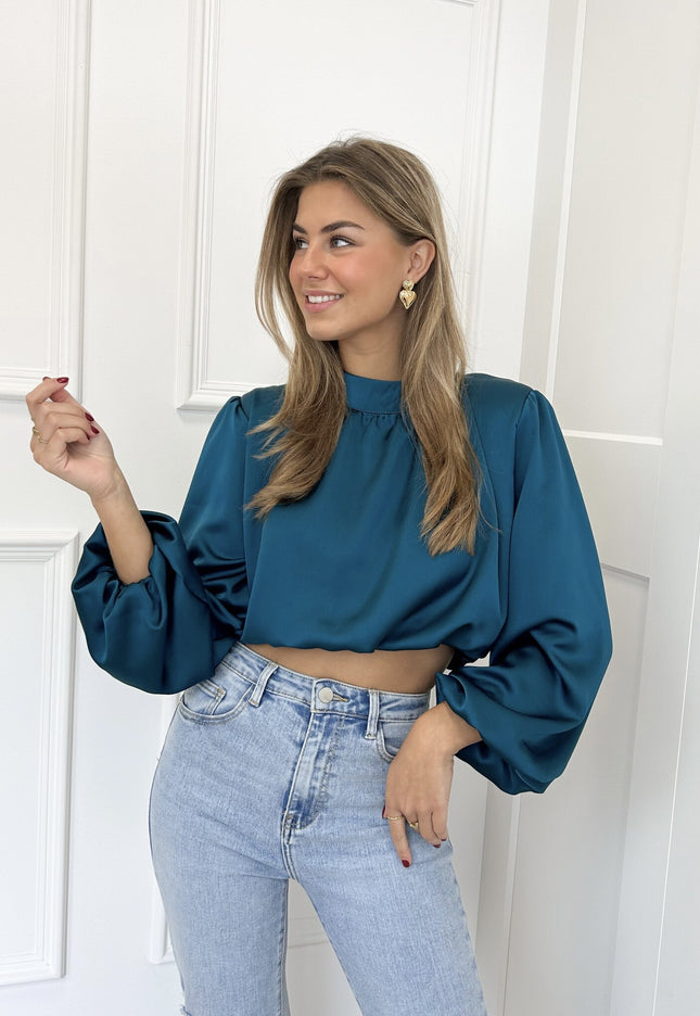 Famous Online Store Blouse satin Nora petrol
