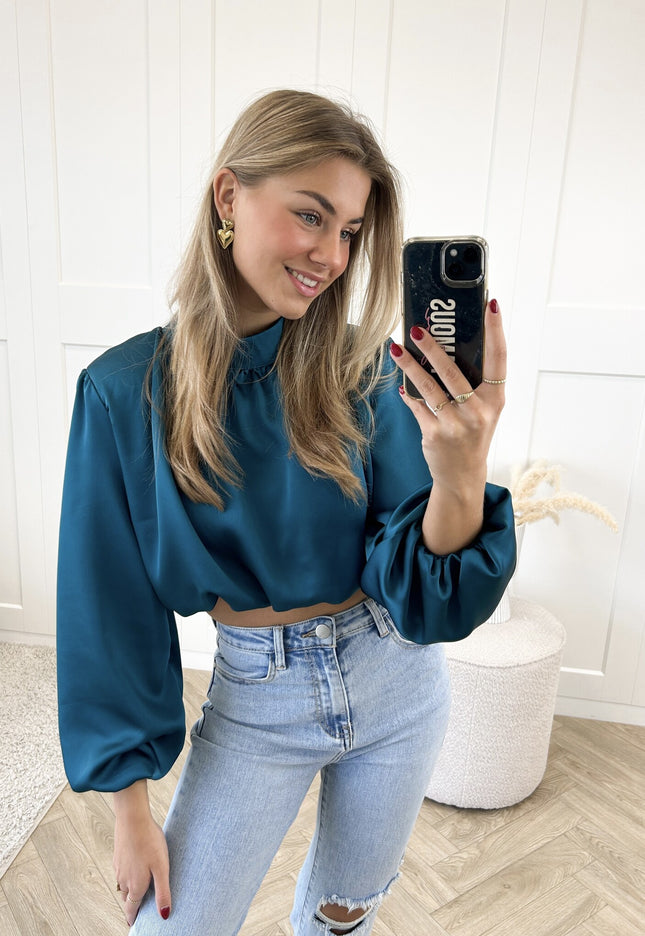 Famous Online Store Blouse satin Nora petrol