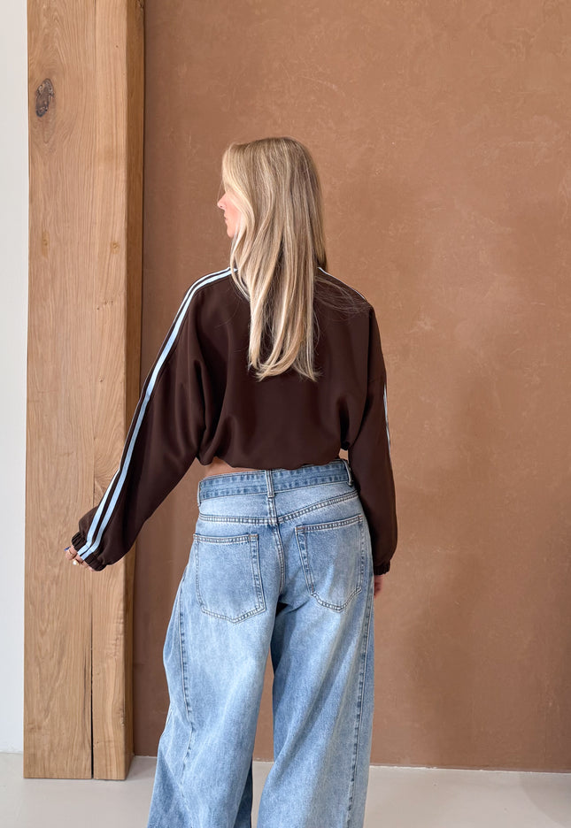Famous Online Store Bruine jas met blauwe strepen
