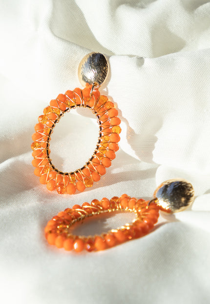 Famous Online Store Earring ovaal beads orange