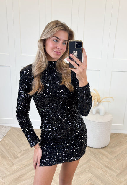 Famous Online Store Glitter jurk Annebel zwart