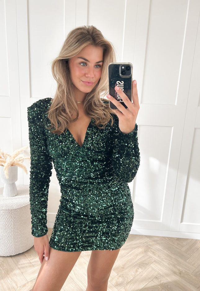 Famous Online Store Glitter jurk Lisanne groen
