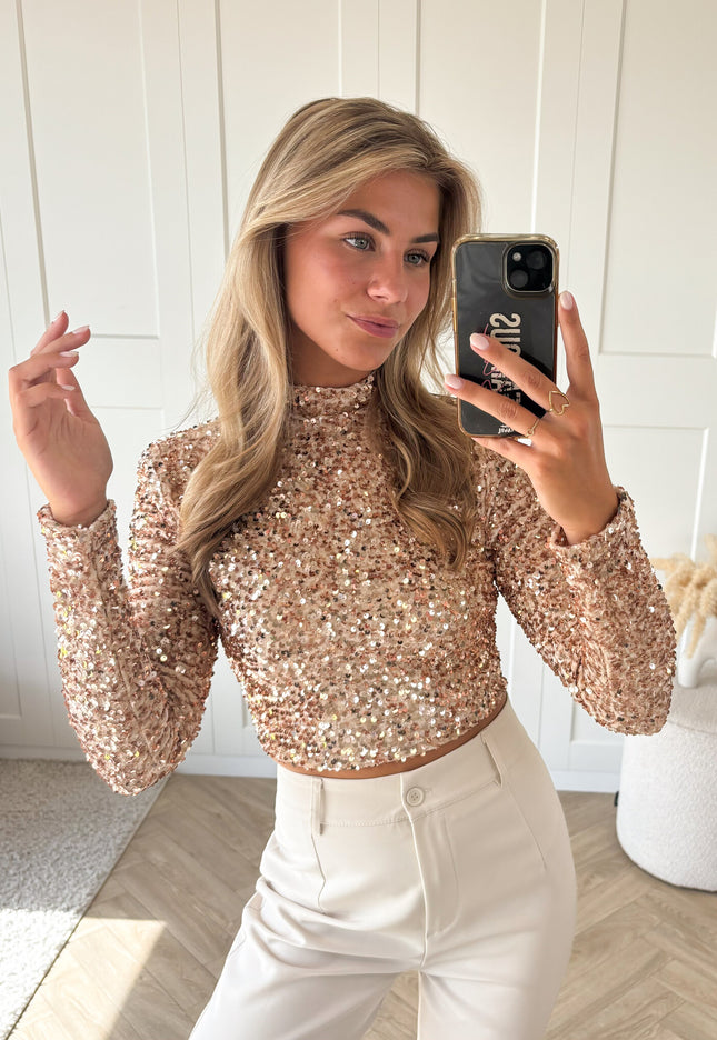 Famous Online Store Glitter top Fenna beige
