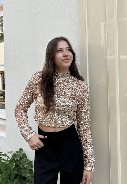 Famous Online Store Glitter top Fenna beige