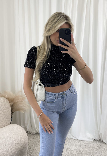 Famous Online Store Glitter top Lize zwart