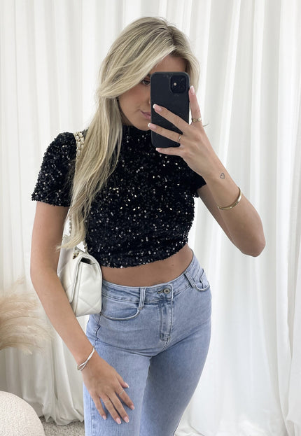 Famous Online Store Glitter top Lize zwart