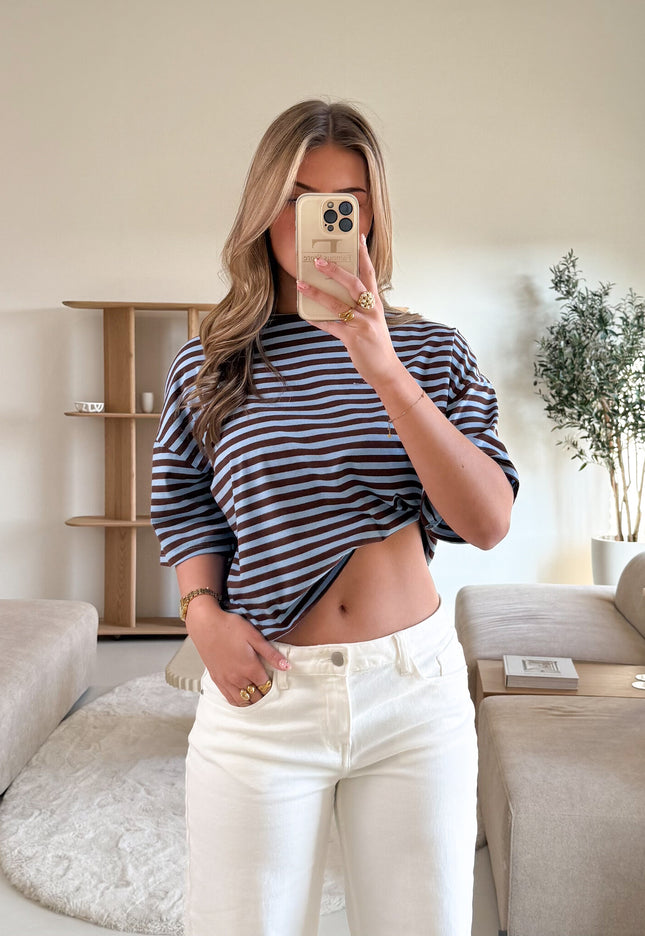 Famous Online Store Hannah strepen tshirt blauw/bruin