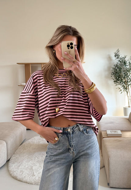 Famous Online Store Hannah strepen tshirt roze/bruin