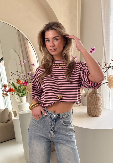 Famous Online Store Hannah strepen tshirt roze/bruin